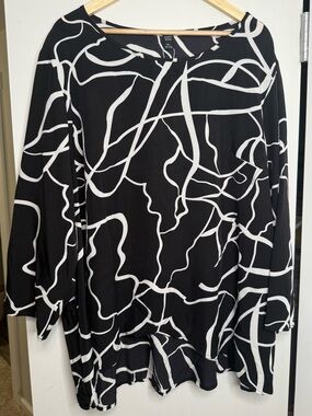 Emery Rose 2 Piece Black White Abstract Top & Pants Set 5XL